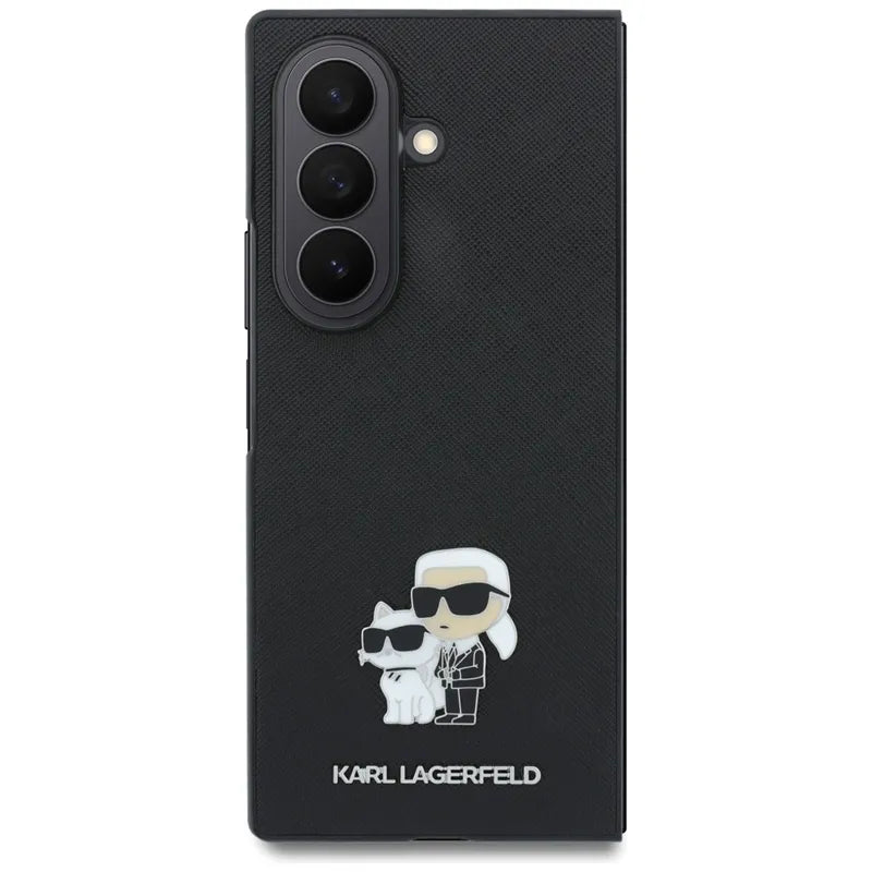 Karl Lagerfeld Saffiano Karl & Choupette Pin dėklas Samsung Galaxy Z Fold 8 Ultra telefonui (juodas)