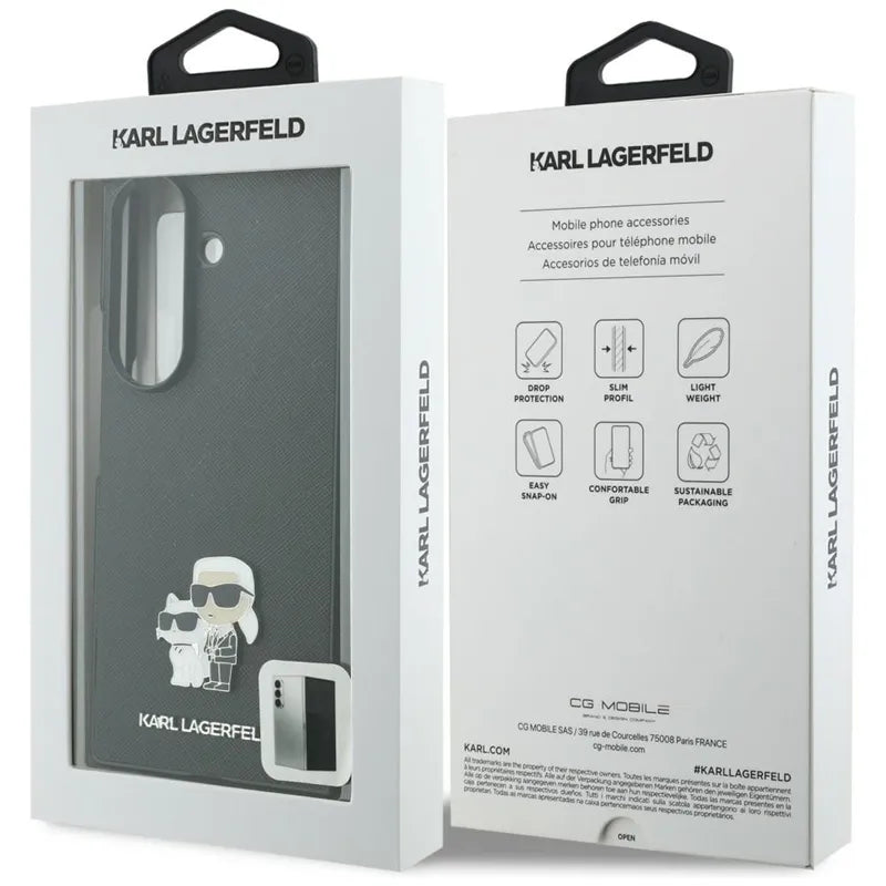 Karl Lagerfeld Saffiano Karl & Choupette Pin dėklas Samsung Galaxy Z Fold 8 Ultra telefonui (juodas)