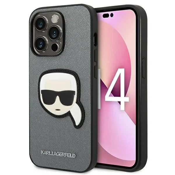 Karl Lagerfeld Saffiano Karl Head Patch Case iPhone 14 Pro Max (sidabrinis)