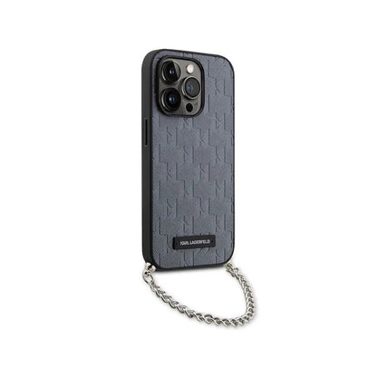 Karl Lagerfeld Saffiano Monogram Chain - dėklas, skirtas „iPhone 14 Pro“ (sidabrinis)