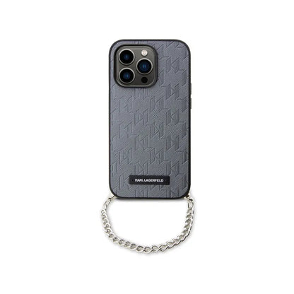 Karl Lagerfeld Saffiano Monogram Chain - dėklas, skirtas „iPhone 14 Pro“ (sidabrinis)