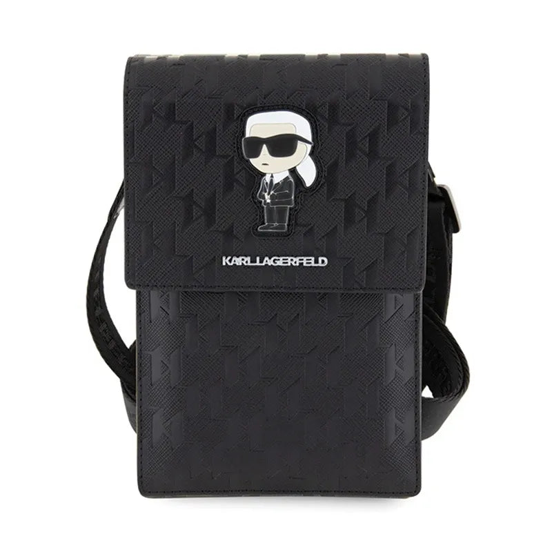 Karl Lagerfeld Saffiano Monogram Ikonik - Rankinė per petį telefonui (juoda)