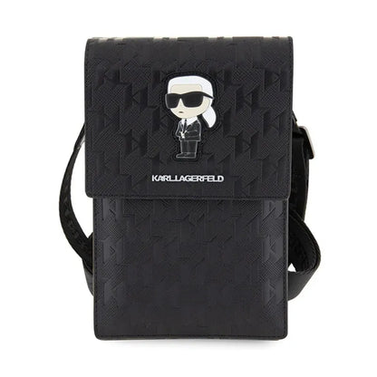 Karl Lagerfeld Saffiano Monogram Ikonik - Rankinė per petį telefonui (juoda)