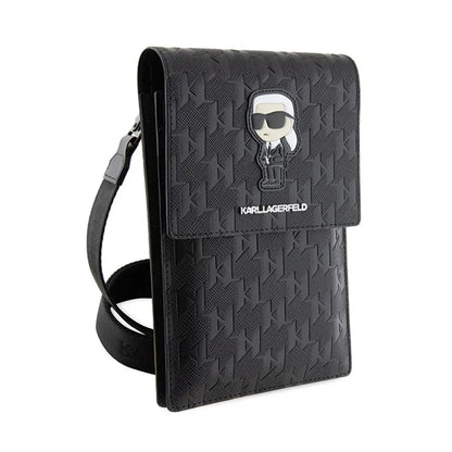 Karl Lagerfeld Saffiano Monogram Ikonik - Rankinė per petį telefonui (juoda)