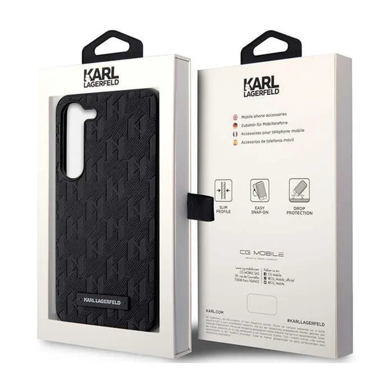 Karl Lagerfeld Saffiano Monogram Metal Logo – dėklas „Samsung Galaxy S24+“ (juodas)