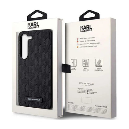Karl Lagerfeld Saffiano Monogram Metal Logo – dėklas „Samsung Galaxy S24+“ (juodas)