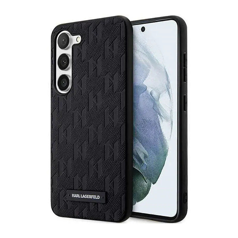 Karl Lagerfeld Saffiano Monogram Metal Logo – dėklas skirtas Samsung Galaxy S23+ (juodas)