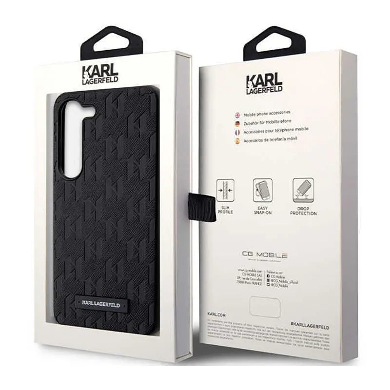 Karl Lagerfeld Saffiano Monogram Metal Logotipas - Dėklas skirtas Samsung Galaxy S23 (Juodas)