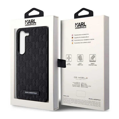 Karl Lagerfeld Saffiano Monogram Metal Logotipas - Dėklas skirtas Samsung Galaxy S23 (Juodas)