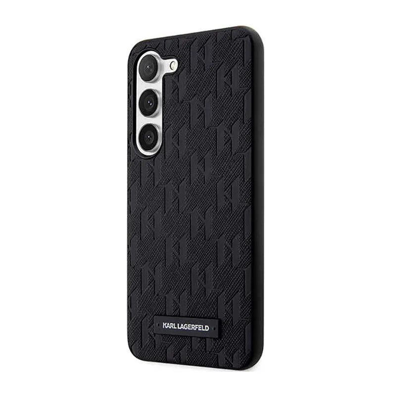Karl Lagerfeld Saffiano Monogram Metal Logotipas - Dėklas skirtas Samsung Galaxy S23 (Juodas)