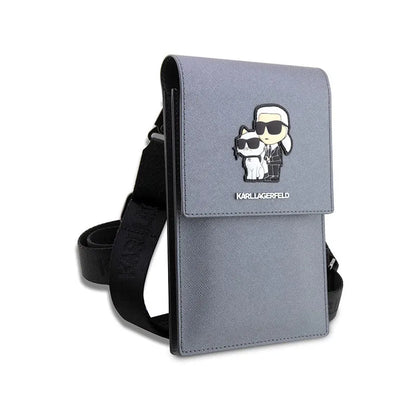 Karl Lagerfeld Saffiano NFT Karl & Choupette - Krepšys išmaniajam telefonui ir priedams (sidabrinis)