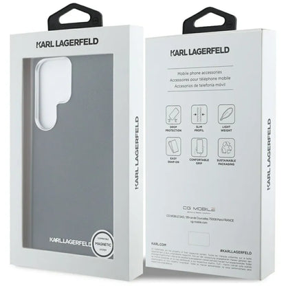 Karl Lagerfeld Saffiano pilnai apgaubtas ilgas metalinis logotipas MagSafe – dėklas Samsung Galaxy S25 Ultra (juodas)