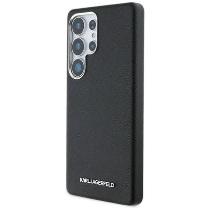 Karl Lagerfeld Saffiano pilnai apgaubtas ilgas metalinis logotipas MagSafe – dėklas Samsung Galaxy S25 Ultra (juodas)