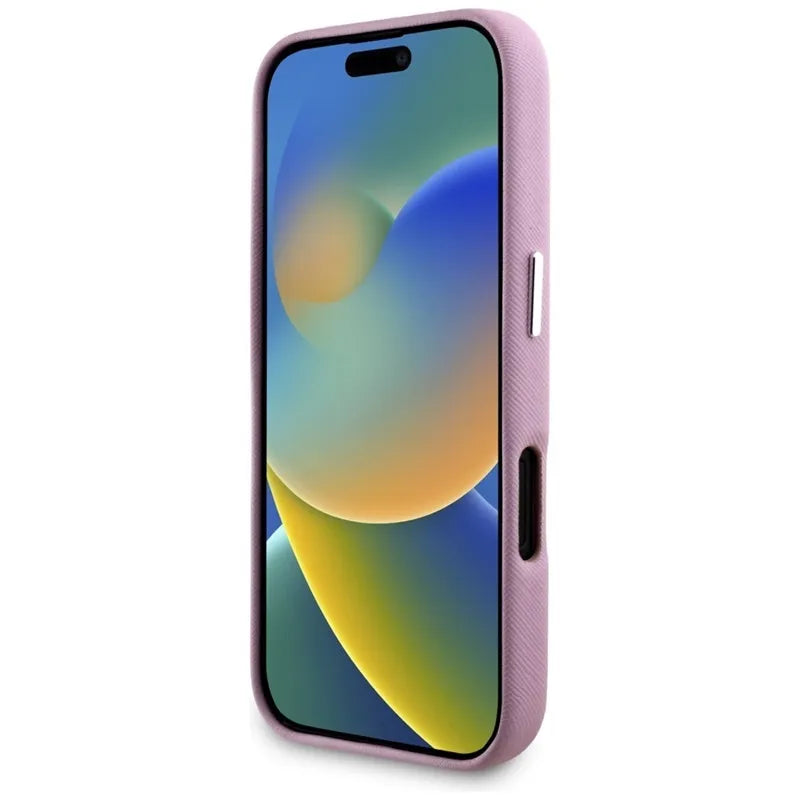 Karl Lagerfeld Saffiano Pilnai Apgaubtas Išilgintas Metalinis Logotipas MagSafe – Dėklas skirtas iPhone 16 (rožinis)