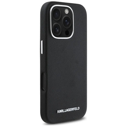Karl Lagerfeld Saffiano Pilnai Aptrauktas Išilgintas Metalinis Logotipas MagSafe - Dėklas, skirtas iPhone 16 Pro Max (juodas)