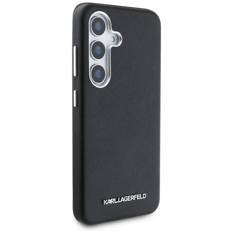 Karl Lagerfeld Safiano Pilnai Apgaubtas Ilgintas Metalinis Logotipas MagSafe – Dėklas, skirtas Samsung Galaxy S25+ (juodas)
