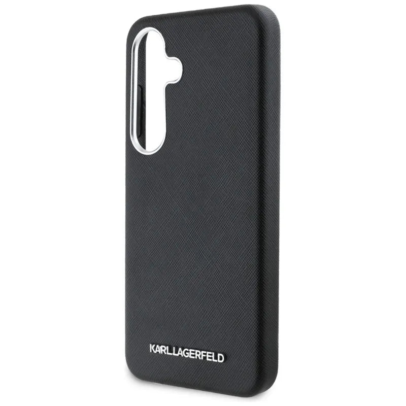 Karl Lagerfeld Safiano Pilnai Apgaubtas Ilgintas Metalinis Logotipas MagSafe – Dėklas, skirtas Samsung Galaxy S25+ (juodas)