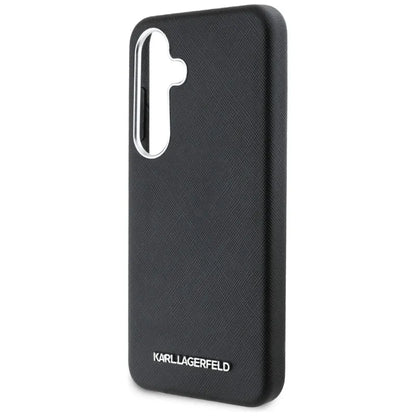 Karl Lagerfeld Safiano Pilnai Apgaubtas Ilgintas Metalinis Logotipas MagSafe – Dėklas, skirtas Samsung Galaxy S25+ (juodas)
