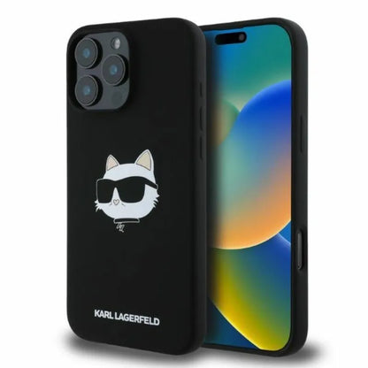 Karl Lagerfeld Silicone Choupette galvos atspaudas MagSafe – dėklas iPhone 16 Pro Max (juodas)