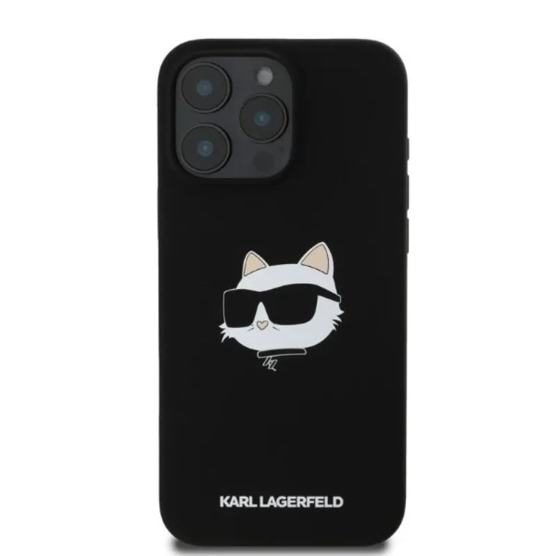 Karl Lagerfeld Silicone Choupette galvos atspaudas MagSafe – dėklas iPhone 16 Pro Max (juodas)