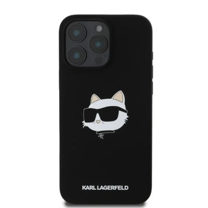 Karl Lagerfeld Silicone Choupette galvos atspaudas MagSafe – dėklas iPhone 16 Pro Max (juodas)