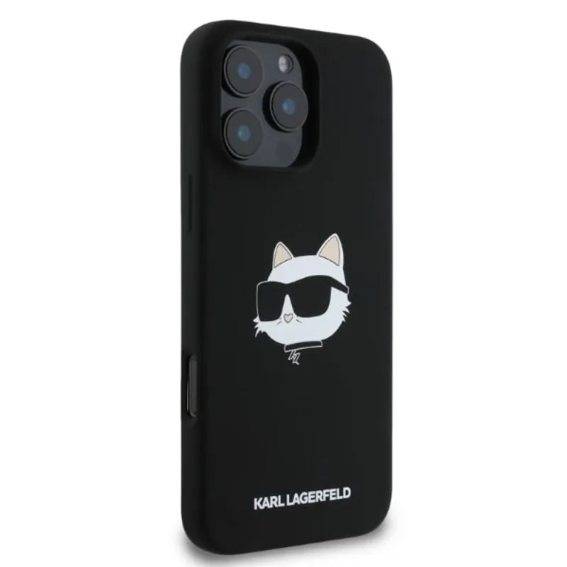 Karl Lagerfeld Silicone Choupette galvos atspaudas MagSafe – dėklas iPhone 16 Pro Max (juodas)