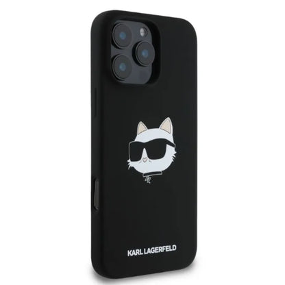 Karl Lagerfeld Silicone Choupette galvos atspaudas MagSafe – dėklas iPhone 16 Pro Max (juodas)