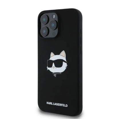 Karl Lagerfeld Silicone Choupette galvos atspaudas MagSafe – dėklas iPhone 16 Pro Max (juodas)