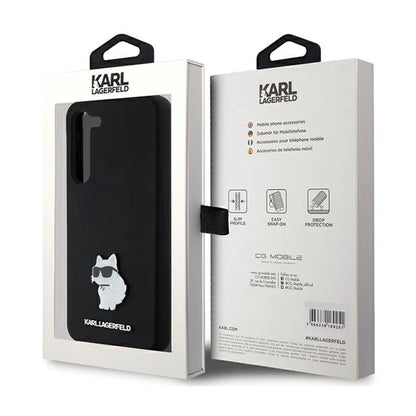 Karl Lagerfeld Silicone Choupette Metal Pin - dėklas Samsung Galaxy S24+ (juodas)