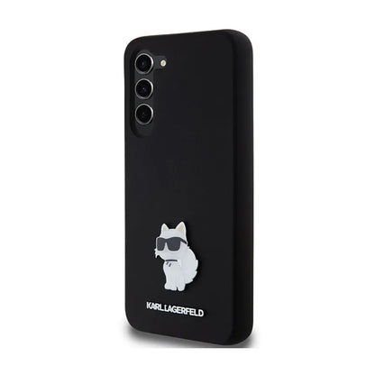 Karl Lagerfeld Silicone Choupette Metal Pin - dėklas Samsung Galaxy S24+ (juodas)
