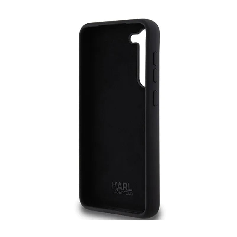 Karl Lagerfeld Silicone Choupette Metal Pin - dėklas Samsung Galaxy S24+ (juodas)