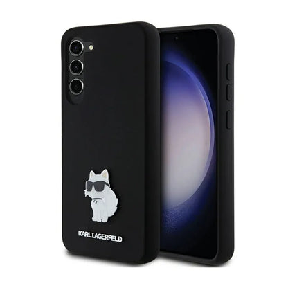 Karl Lagerfeld Silicone Choupette Metal Pin - dėklas Samsung Galaxy S24+ (juodas)