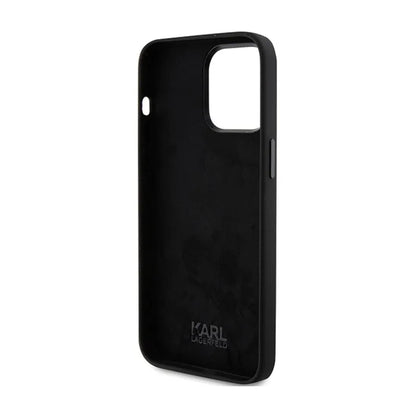 Karl Lagerfeld Silicone Choupette Metal Pin – iPhone 15 Pro Max dėklas (juodas)