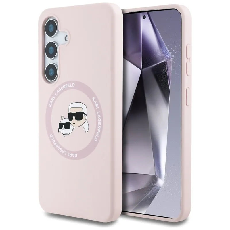 Karl Lagerfeld Silicone Double Heads And Circle MagSafe – dėklas Samsung Galaxy S25 (rožinis)