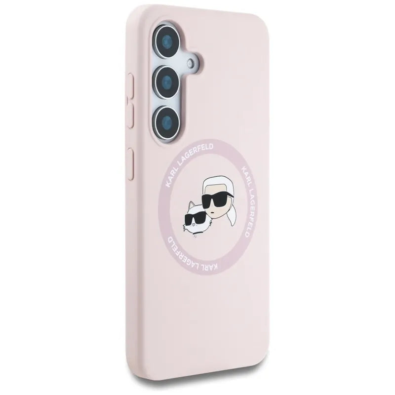 Karl Lagerfeld Silicone Double Heads And Circle MagSafe – dėklas Samsung Galaxy S25 (rožinis)
