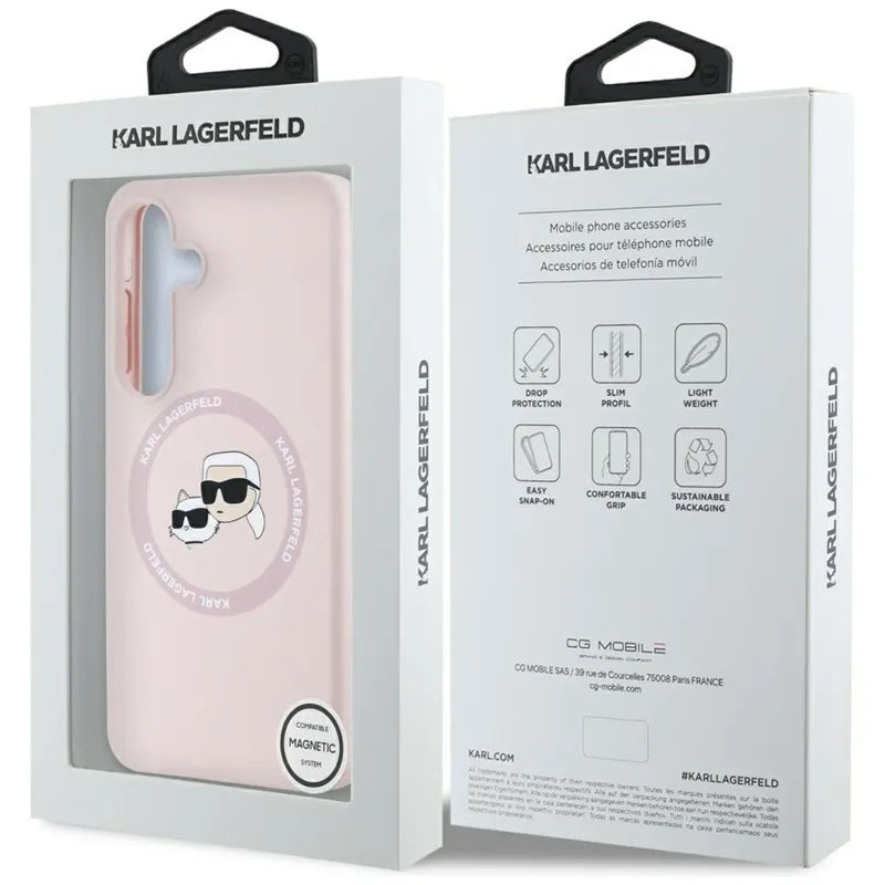 Karl Lagerfeld Silicone Double Heads And Circle MagSafe – dėklas Samsung Galaxy S25+ (rožinis)