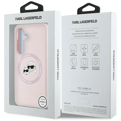 Karl Lagerfeld Silicone Double Heads And Circle MagSafe – dėklas Samsung Galaxy S25+ (rožinis)