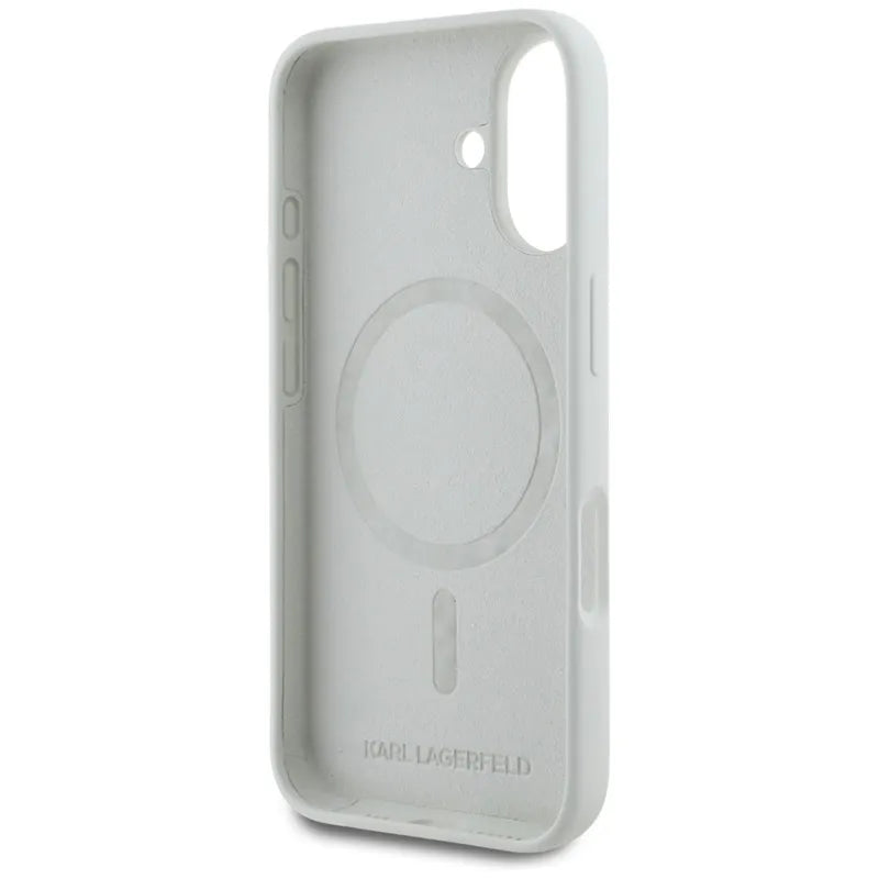 Karl Lagerfeld Silicone Double Heads And Circle MagSafe – dėklas skirtas iPhone 16 (smėlio spalvos)