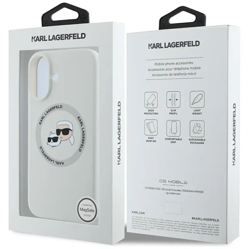 Karl Lagerfeld Silicone Double Heads And Circle MagSafe – dėklas skirtas iPhone 16 (smėlio spalvos)