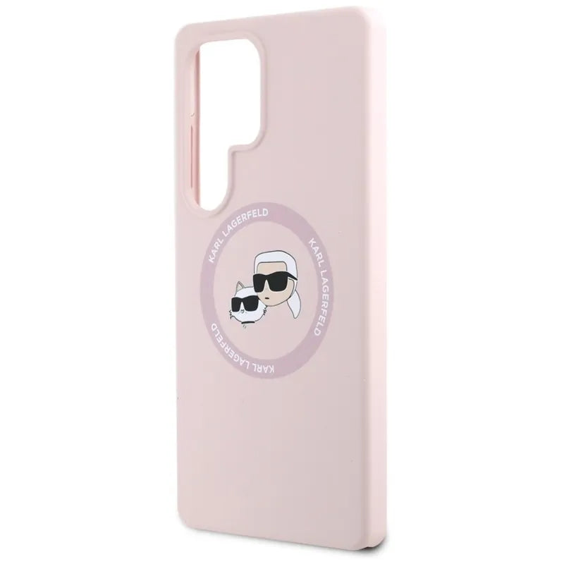 Karl Lagerfeld Silicone Double Heads And Circle MagSafe - Dėklas, skirtas Samsung Galaxy S25 Ultra (rožinė)