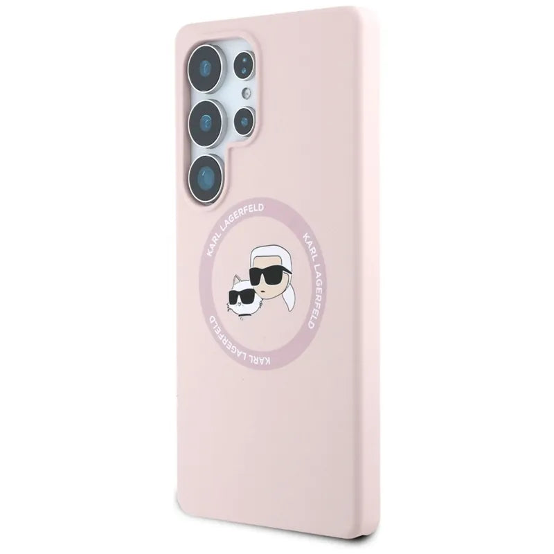 Karl Lagerfeld Silicone Double Heads And Circle MagSafe - Dėklas, skirtas Samsung Galaxy S25 Ultra (rožinė)