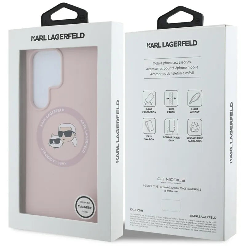 Karl Lagerfeld Silicone Double Heads And Circle MagSafe - Dėklas, skirtas Samsung Galaxy S25 Ultra (rožinė)