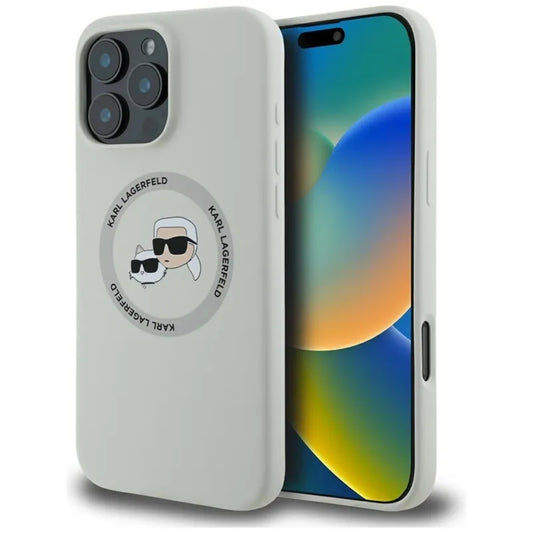 Karl Lagerfeld Silicone Double Heads And Circle MagSafe – „iPhone 16 Pro“ dėklas (smėlio spalvos)