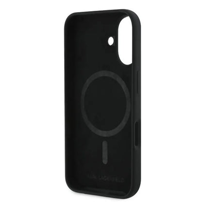 Karl Lagerfeld Silicone Double Heads Print MagSafe - dėklas iPhone 16 Plus (juodas)