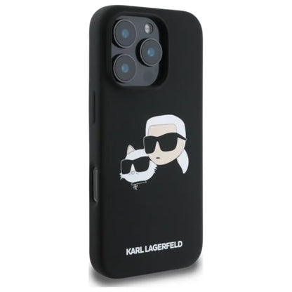 Karl Lagerfeld Silicone Double Heads Print MagSafe – Dėklas iPhone 16 Pro Max (juodas)