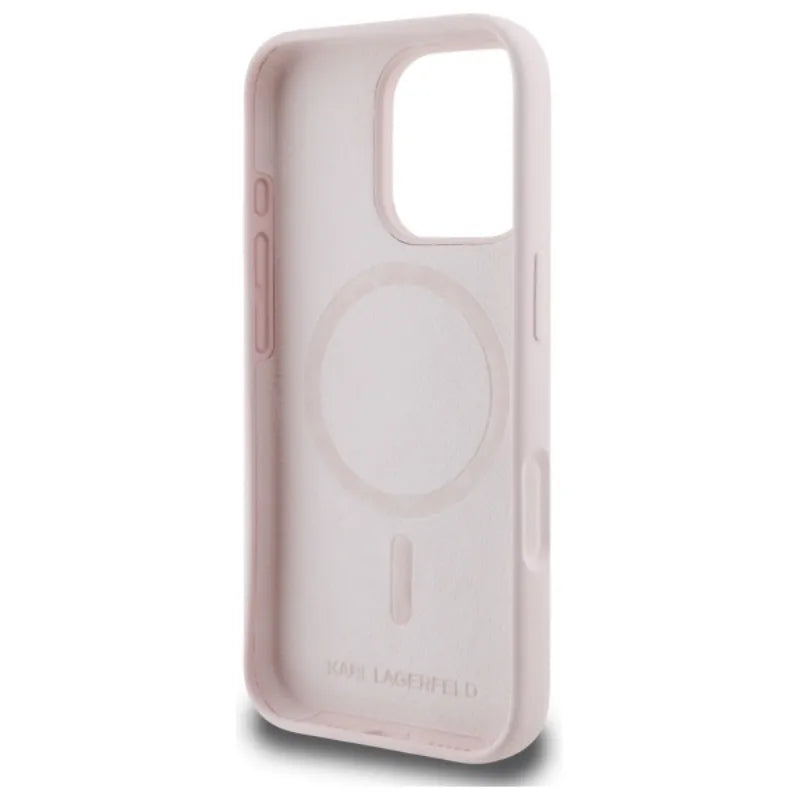 Karl Lagerfeld Silicone Double Heads Print MagSafe – dėklas iPhone 16 Pro Max (rožinis)