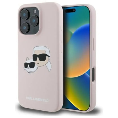 Karl Lagerfeld Silicone Double Heads Print MagSafe – dėklas iPhone 16 Pro Max (rožinis)