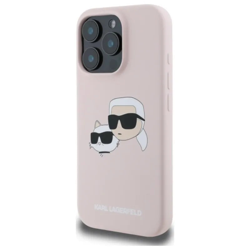 Karl Lagerfeld Silicone Double Heads Print MagSafe - Dėklas iPhone 16 Pro (rožinis)