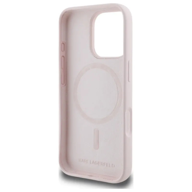 Karl Lagerfeld Silicone Double Heads Print MagSafe - Dėklas iPhone 16 Pro (rožinis)