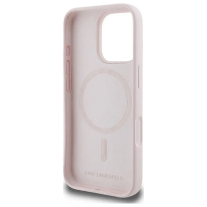 Karl Lagerfeld Silicone Double Heads Print MagSafe - Dėklas iPhone 16 Pro (rožinis)